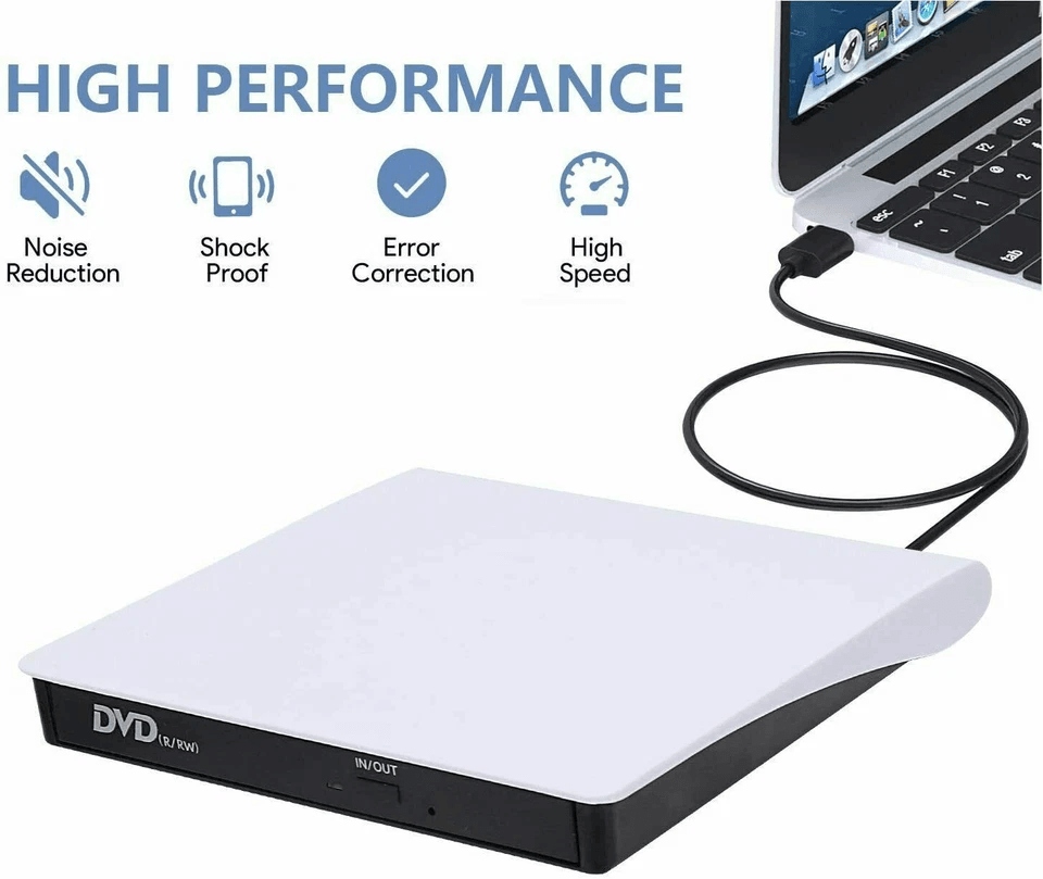 USB Slim External CD DVD Drive Burner Writer Player for PC Laptop Macbook