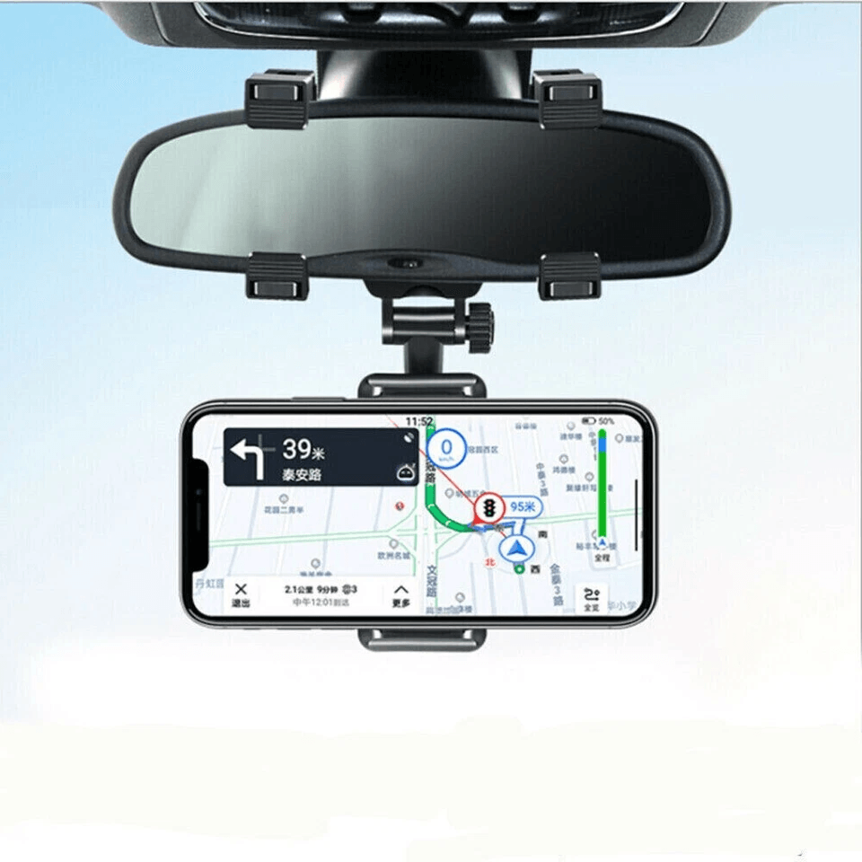 Car Rear View Mirror Mount Stand with Rotation, Universal GPS Cell Phone Holder for Devices, Stable & Easy Install