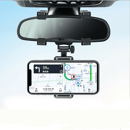 Car Rear View Mirror Mount Stand with Rotation, Universal GPS Cell Phone Holder for Devices, Stable & Easy Install