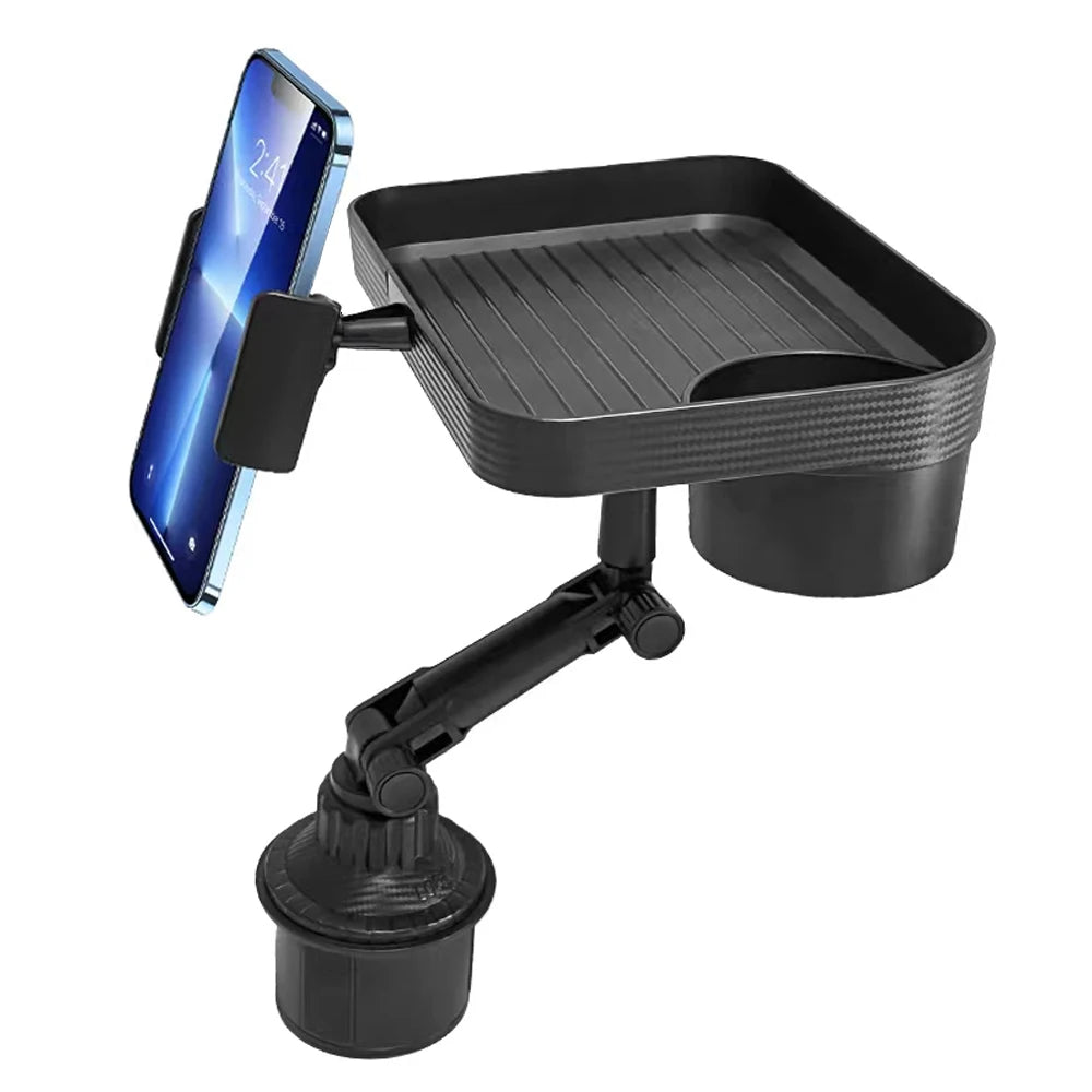 360° Rotating Car Cup Phone Holder – Adjustable Stand Mount & Food Organizer Tray