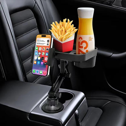 360° Rotating Car Cup Phone Holder – Adjustable Stand Mount & Food Organizer Tray