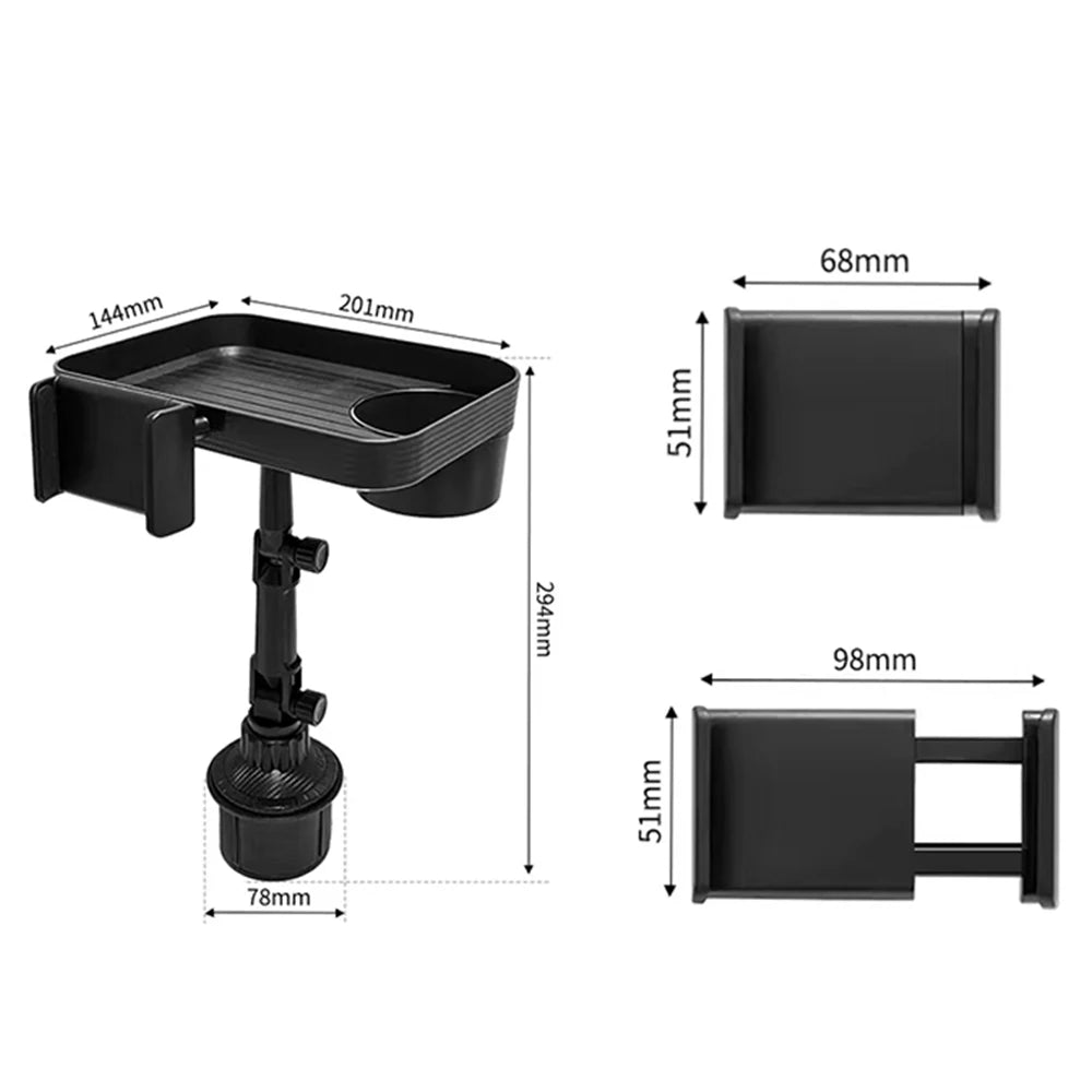 360° Rotating Car Cup Phone Holder – Adjustable Stand Mount & Food Organizer Tray