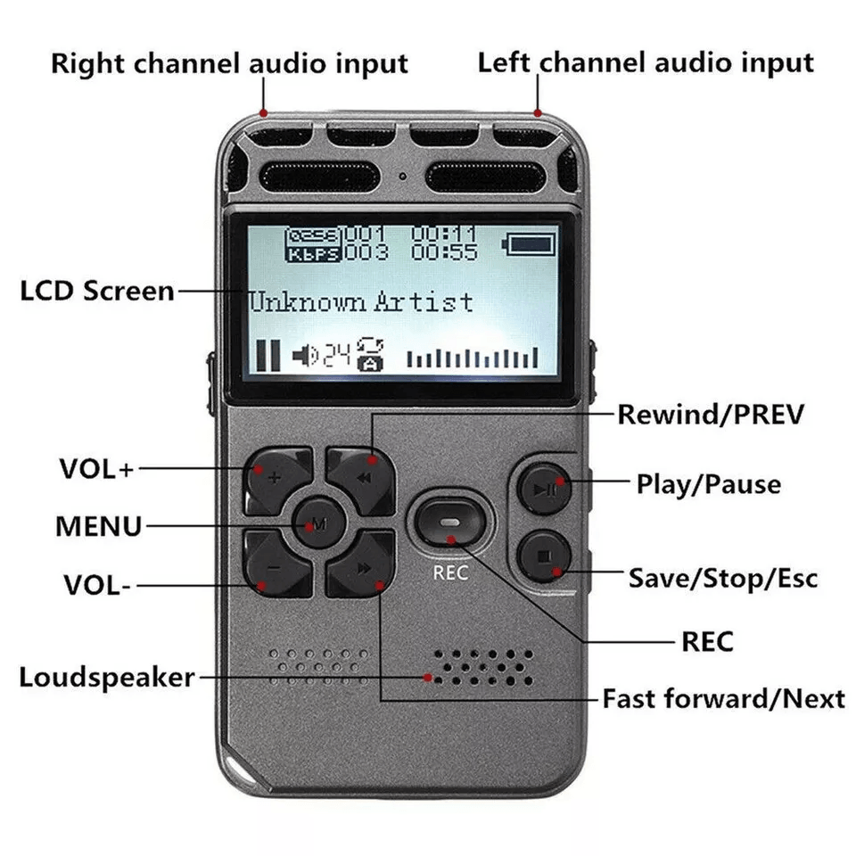 Professional Digital Audio Recorder With LCD Display Rechargeable Dictaphone  MP3 Player 1