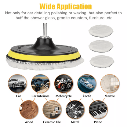 Buffing Polishing Pad Wool Wheel Kit Mop Set For Car Polisher With Drill Adapter For Auto Detailing 3