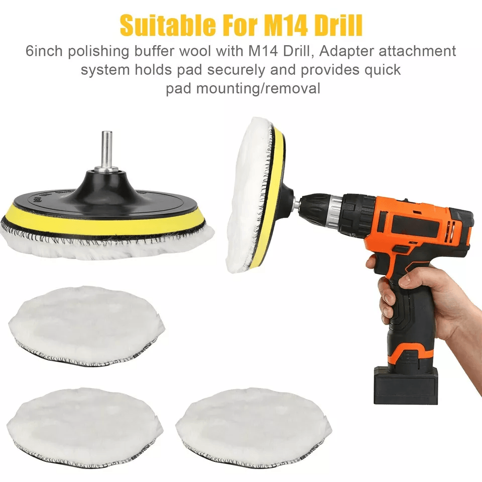 Buffing Polishing Pad Wool Wheel Kit Mop Set For Car Polisher With Drill Adapter For Auto Detailing 5