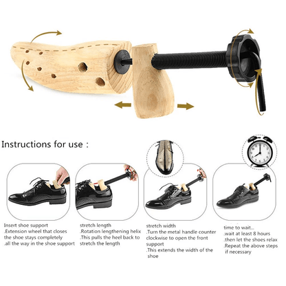 2Way Wooden Adjustable Shoe Stretcher Expander For Men Women Boot Shoe Widener With Bunion Plugs St 12