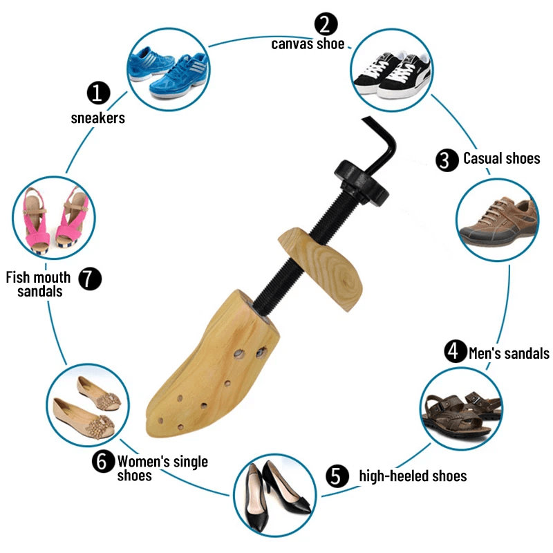 2-Way Wooden Adjustable Shoe Stretcher Expander for Men Women Boot Shoe Widener with Bunion Plugs Stretch Length & Width