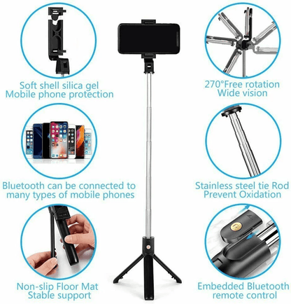 Bluetooth Selfie Stick Tripod Stand Extendable Remote Desktop Cell Phone Holder Adjustable Lightwei 5