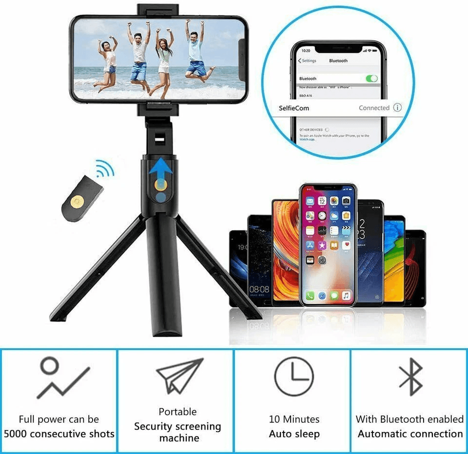Bluetooth Selfie Stick Tripod Stand Extendable Remote Desktop Cell Phone Holder Adjustable Lightwei 8