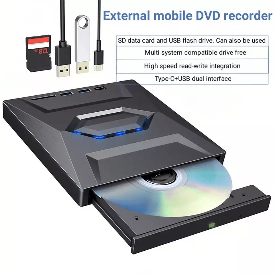 External CD DVD Drive USB Writer Burner Player For PC Laptop Windows Mac Portable Optical Drive Wit