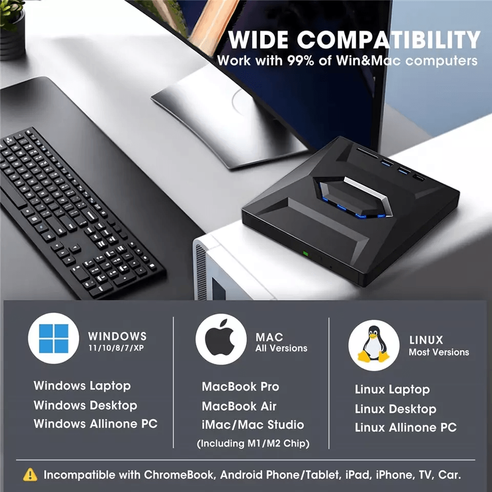 External CD DVD Drive USB Writer Burner Player For PC Laptop Windows Mac Portable Optical Drive Wit