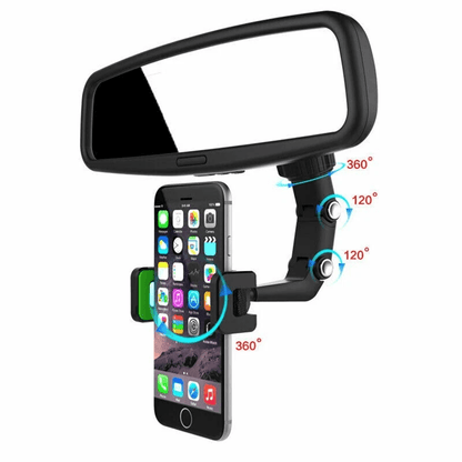 Car Rearview Mirror Rotation Adjustable Phone Holder Mount Multifunction Clip Stand For GPS Navigat 4
