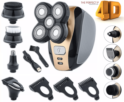 Mens Rotary Electric Shaver 5-in-1 Rechargeable Bald Head Razor with Beard Trimmer, Nose Clipper & Facial Brush Kit