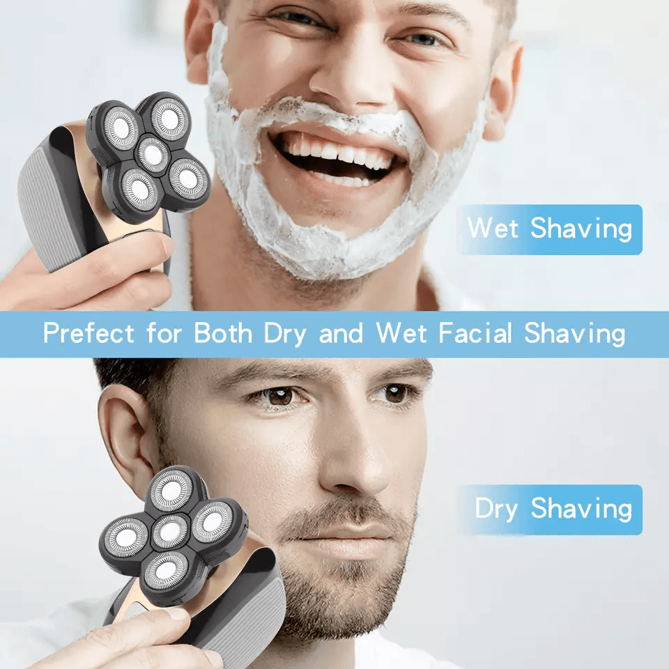 Mens Rotary Electric Shaver 5in1 Rechargeable Bald Head Razor With Beard Trimmer Nose Clipper  Faci 2