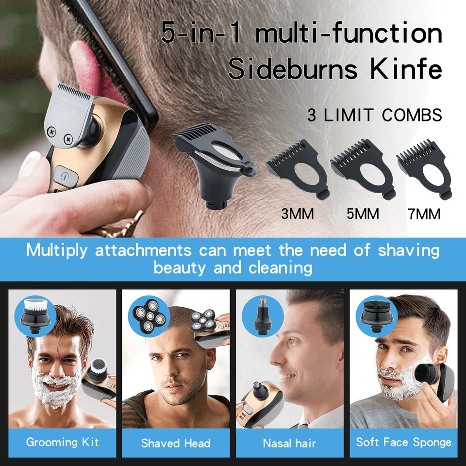 Mens Rotary Electric Shaver 5in1 Rechargeable Bald Head Razor With Beard Trimmer Nose Clipper  Faci 6