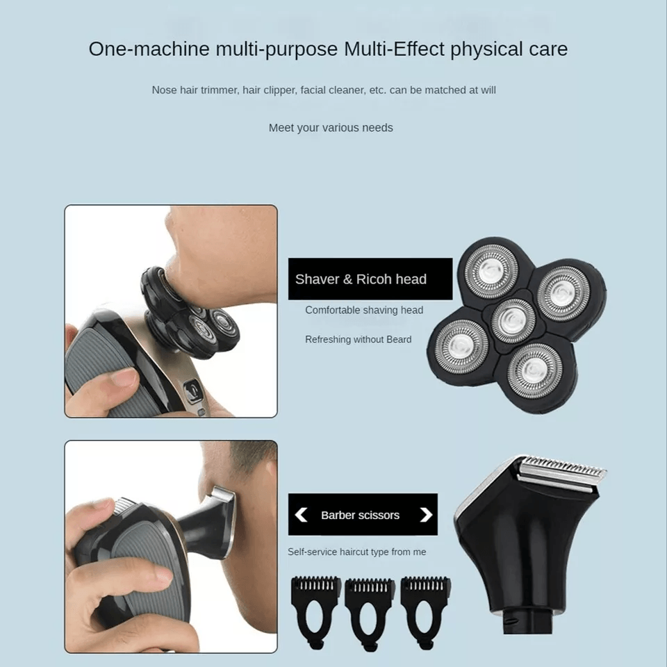 Mens Rotary Electric Shaver 5in1 Rechargeable Bald Head Razor With Beard Trimmer Nose Clipper  Faci 10