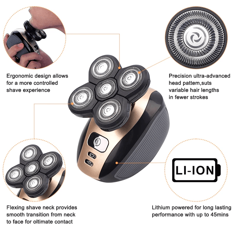Mens Rotary Electric Shaver 5in1 Rechargeable Bald Head Razor With Beard Trimmer Nose Clipper  Faci 14