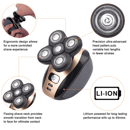 Mens Rotary Electric Shaver 5in1 Rechargeable Bald Head Razor With Beard Trimmer Nose Clipper  Faci 14