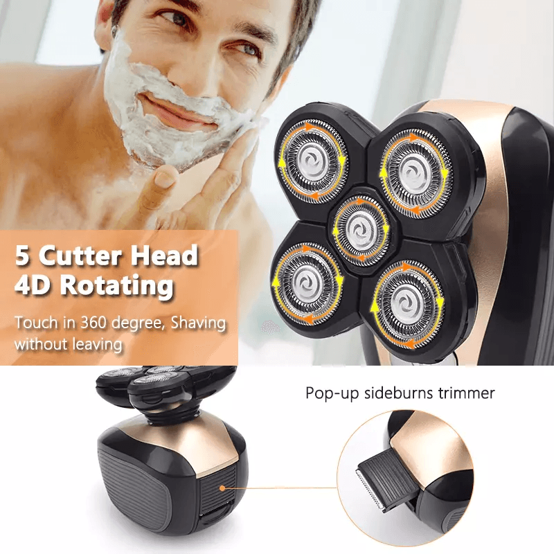 Mens Rotary Electric Shaver 5in1 Rechargeable Bald Head Razor With Beard Trimmer Nose Clipper  Faci 4