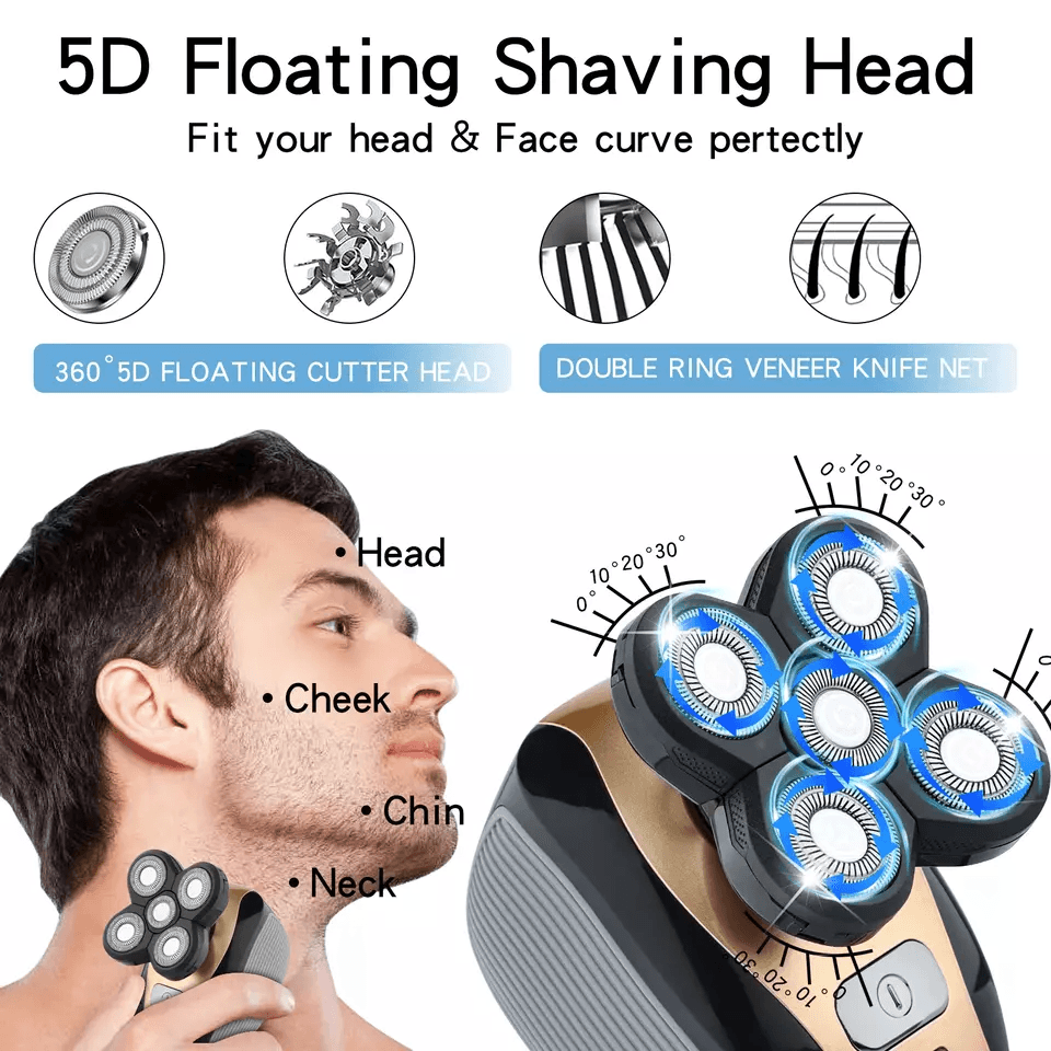 Mens Rotary Electric Shaver 5in1 Rechargeable Bald Head Razor With Beard Trimmer Nose Clipper  Faci 5