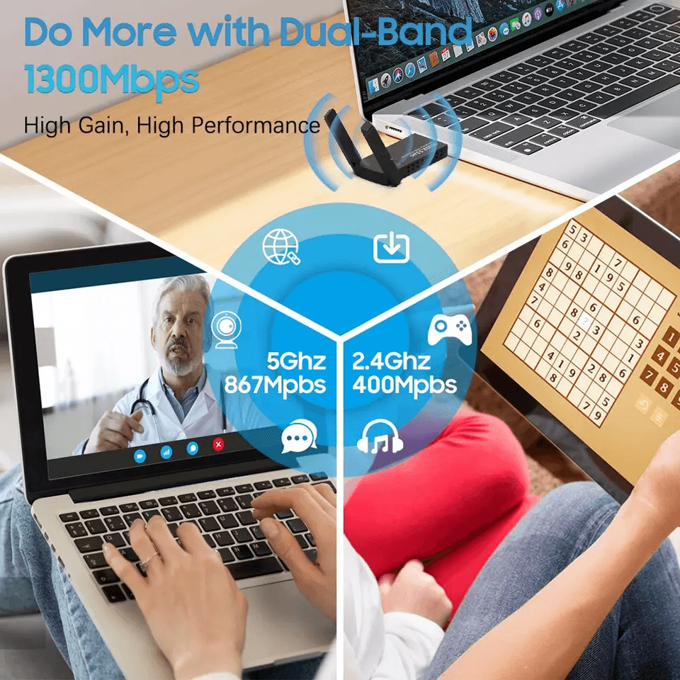 USB Dual Band WiFi Adapter Wireless Network Dongle 3