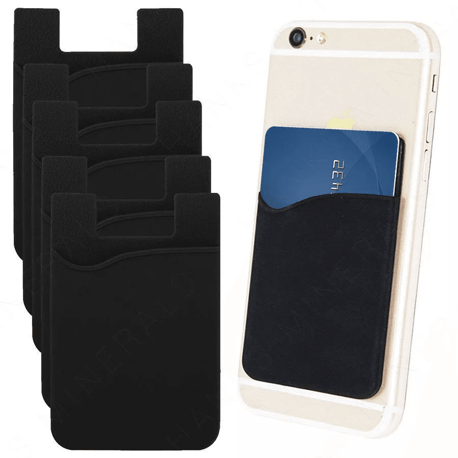 5Pack Adhesive Silicone Phone Wallet  Credit Card Holder Pocket Sticker For Smartphones Black 3
