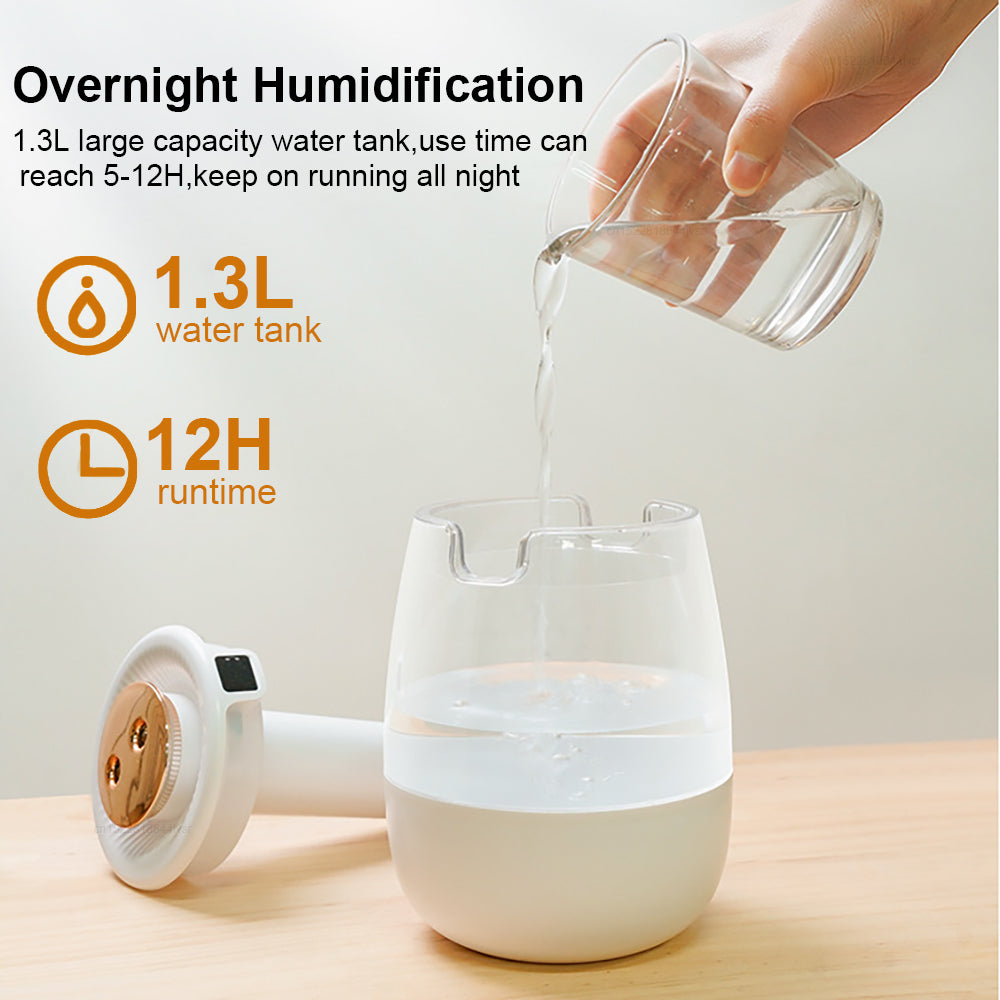 Double Spray Air Humidifier  1300ML Essential Oil Diffuser With Soothing Light For Bedroom  Workspa