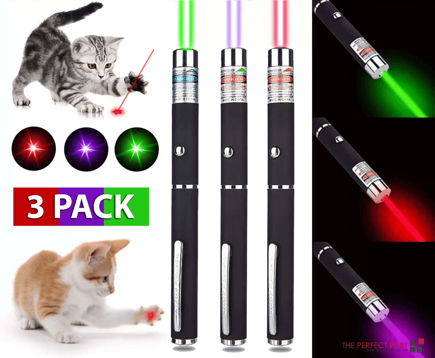 Laser Pointer Pen Green Blue Red Light Visible Beam Lazer, Battery Powered Metal Pen for Cat Toys & Outdoor Use