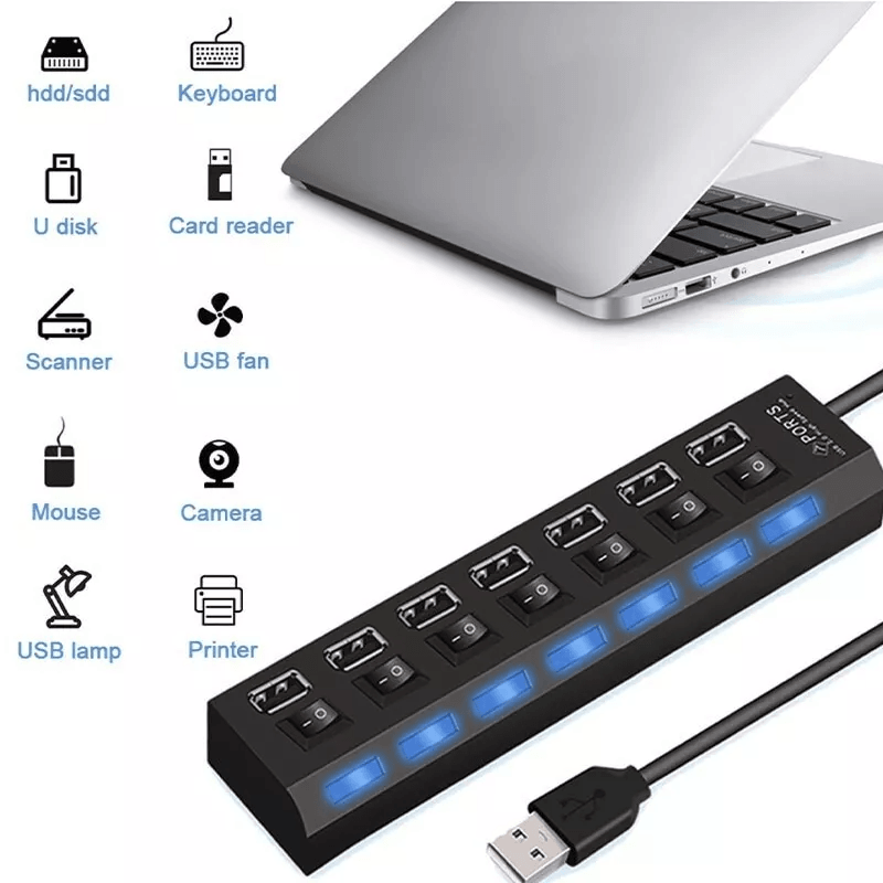 USB Hub High Speed Splitter Adapter For PC Laptop Desktop Mac 1