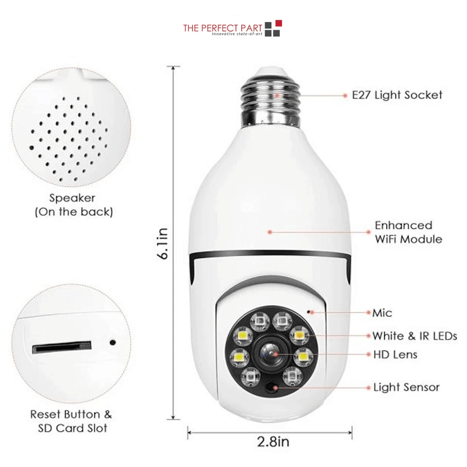 Light Bulb Camera WiFi Smart Wireless Security IR Night Vision With Motion Alerts TwoWay Audio For  9