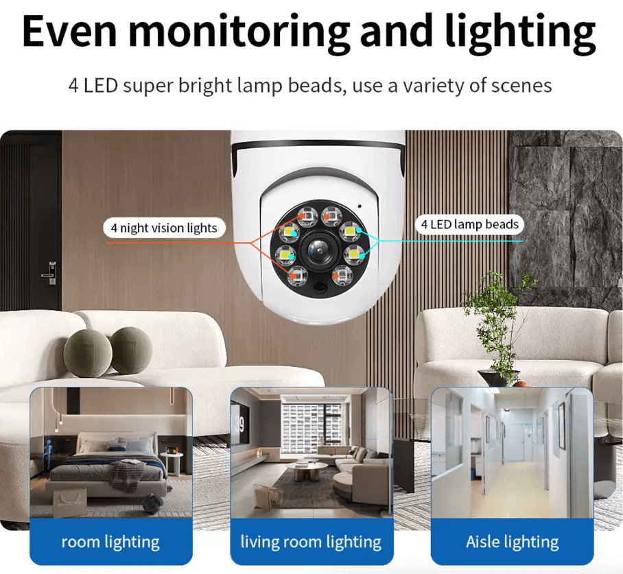 Light Bulb Camera WiFi Smart Wireless Security IR Night Vision With Motion Alerts TwoWay Audio For  2