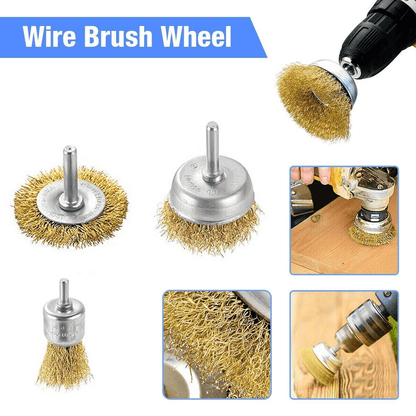 Wire Wheel Brush Set, Coarse Crimped Carbon Steel Drill Cup Attachments for Rust & Paint Removal