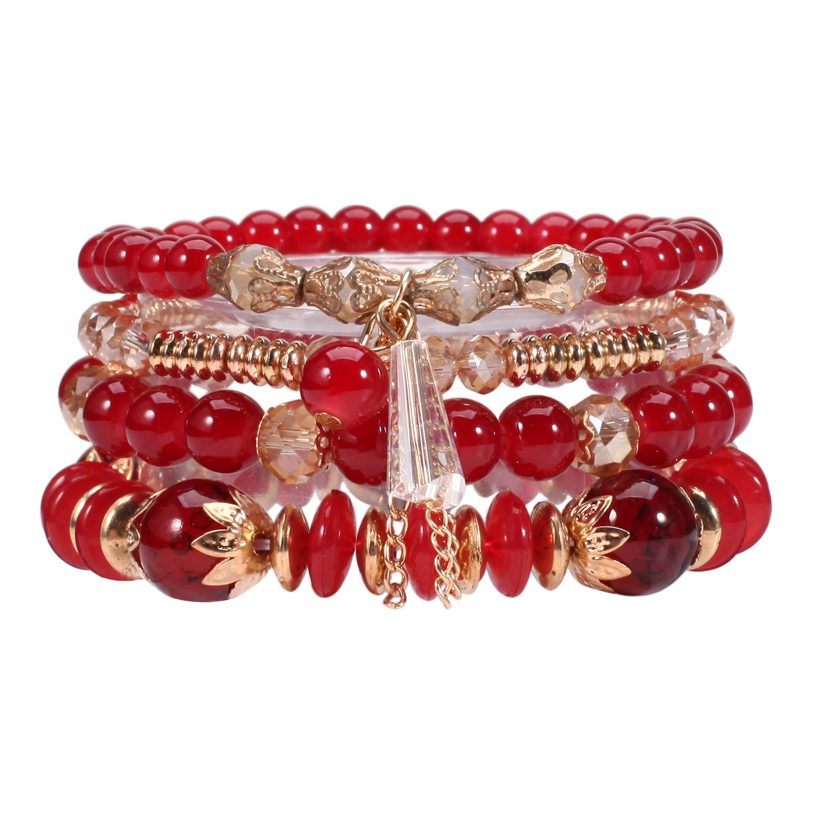 Bohemian Stackable Bracelets for Women – Multilayered Stretch Charm Bracelets with Pendant