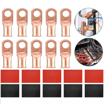 AWG Gauge Copper Lugs W BLACK  RED Heat Shrink Ring Terminals Wire Crimp Connectors For Battery Inv 2