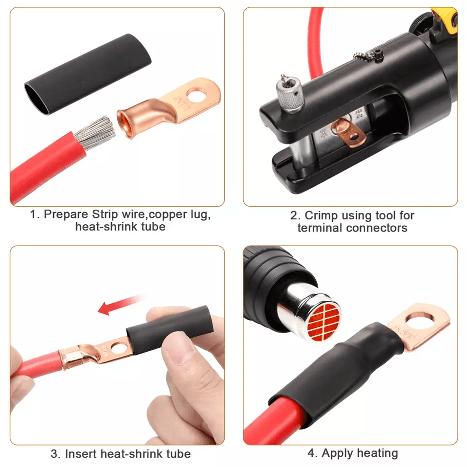 AWG Gauge Copper Lugs W BLACK  RED Heat Shrink Ring Terminals Wire Crimp Connectors For Battery Inv 3