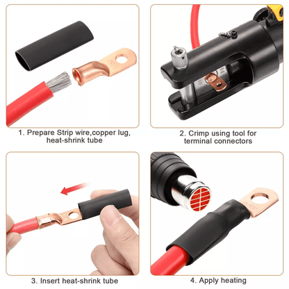 AWG Gauge Copper Lugs W BLACK  RED Heat Shrink Ring Terminals Wire Crimp Connectors For Battery Inv 3