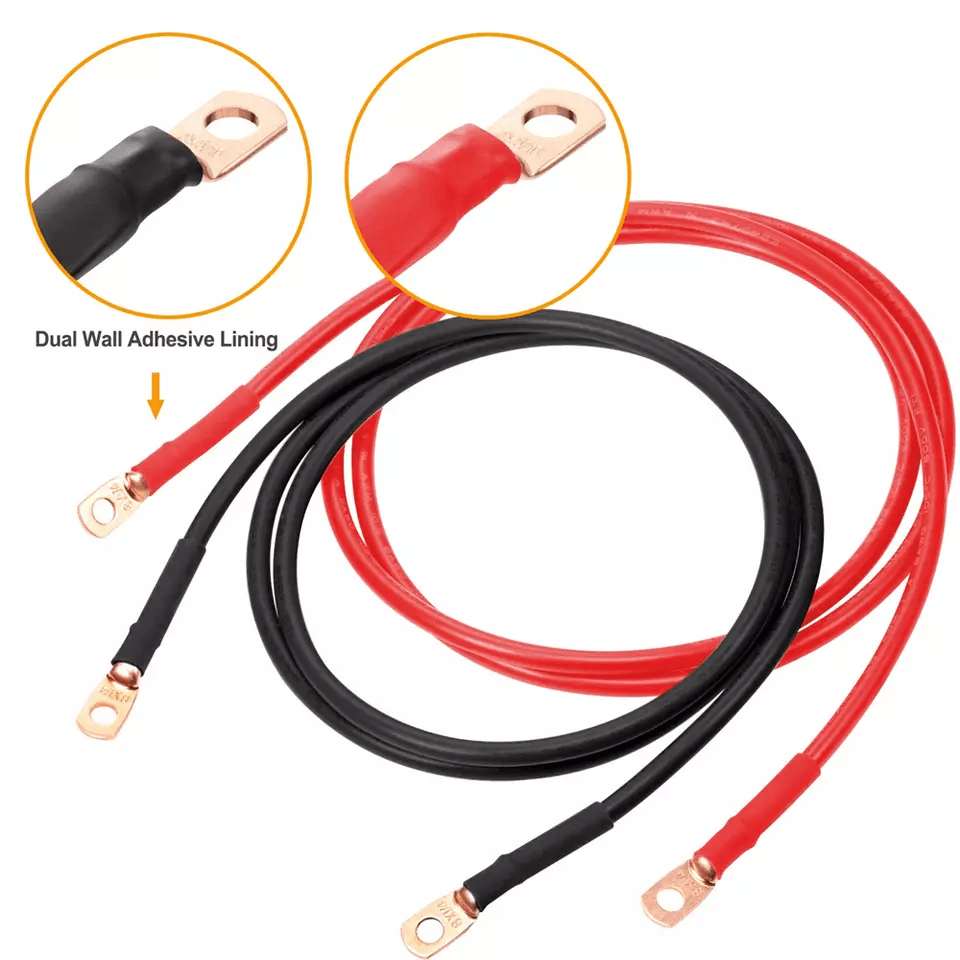AWG Gauge Copper Lugs W BLACK  RED Heat Shrink Ring Terminals Wire Crimp Connectors For Battery Inv 5