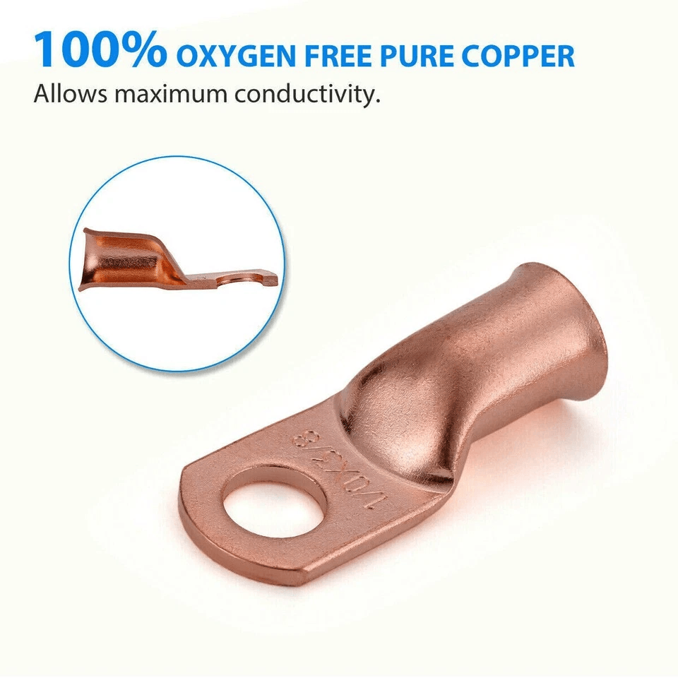 AWG Gauge Copper Lugs W BLACK  RED Heat Shrink Ring Terminals Wire Crimp Connectors For Battery Inv 8