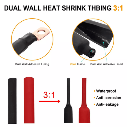 AWG Gauge Copper Lugs W BLACK  RED Heat Shrink Ring Terminals Wire Crimp Connectors For Battery Inv 4
