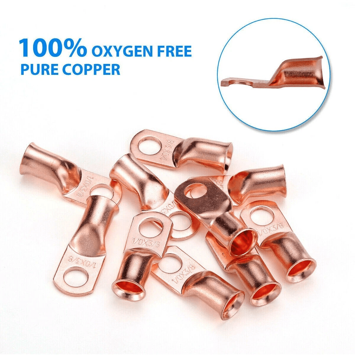 AWG Gauge Copper Lugs W BLACK  RED Heat Shrink Ring Terminals Wire Crimp Connectors For Battery Inv 1