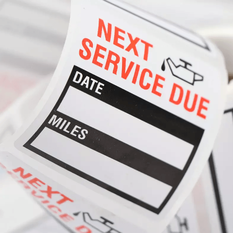 Oil Change Service Reminder Stickers Window Lite Label Pack 2