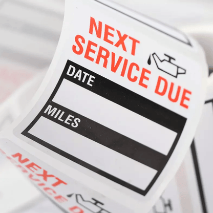 Oil Change Service Reminder Stickers Window Lite Label Pack 2