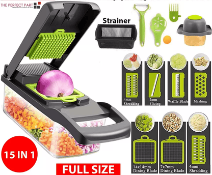 Vegetable Fruit Chopper and Cutter, Onion Veggie Dicer Slicer Kitchen Set with Stainless Steel Blades and Accessories