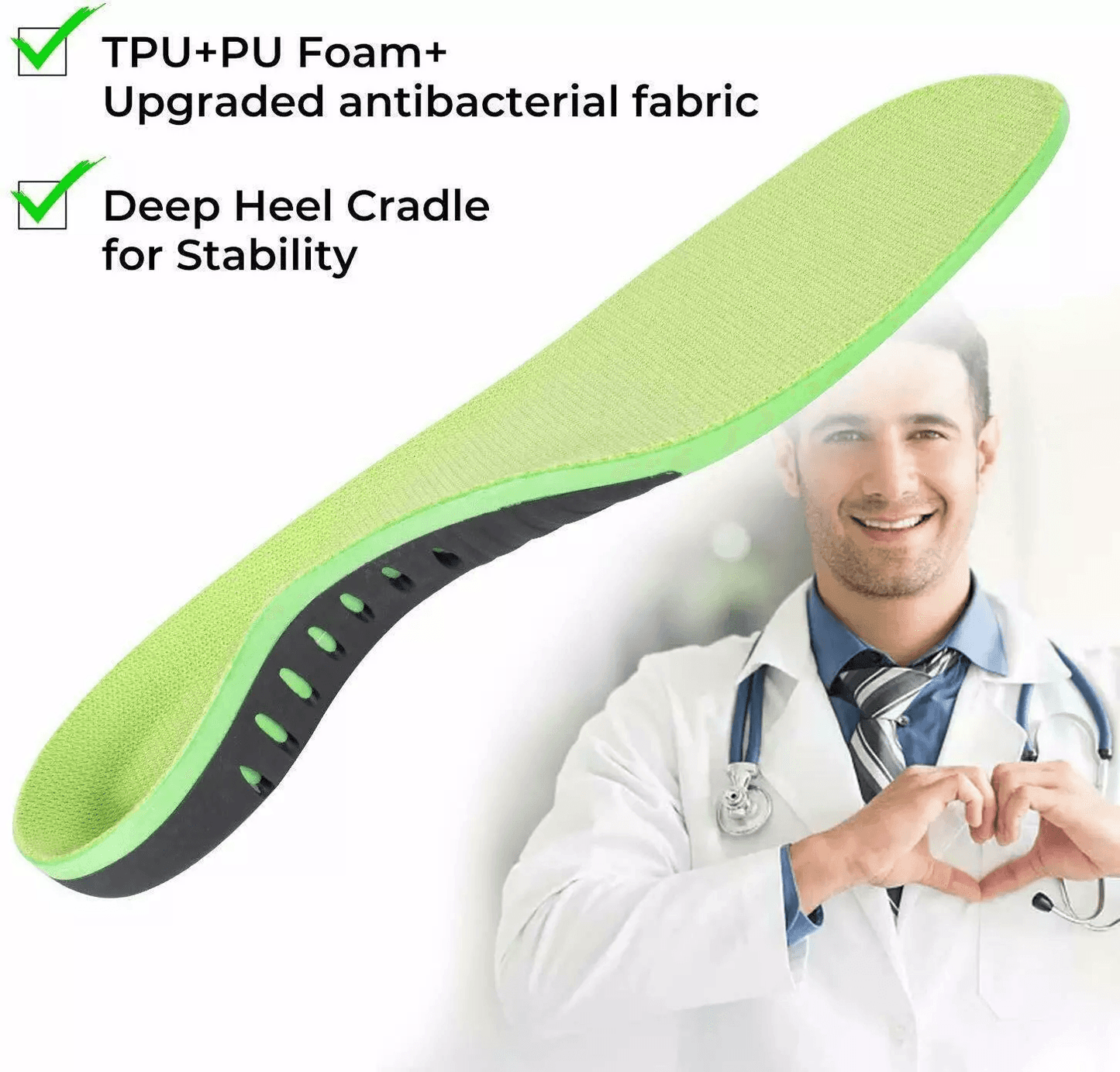 Orthotic Shoe Insoles Inserts Flat Feet High Arch Support For Plantar Fasciitis Pain Relief UShaped 9