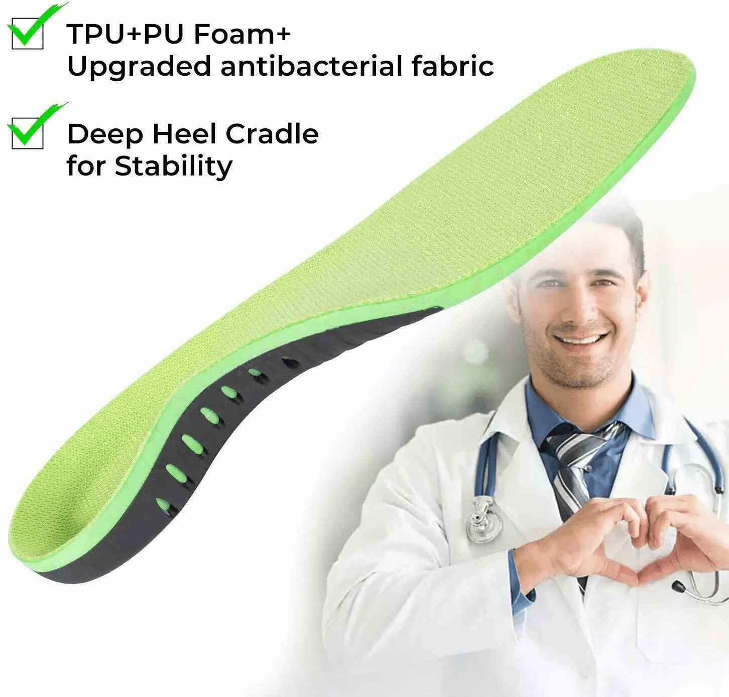 Orthotic Shoe Insoles Inserts Flat Feet High Arch Support For Plantar Fasciitis Pain Relief UShaped 9