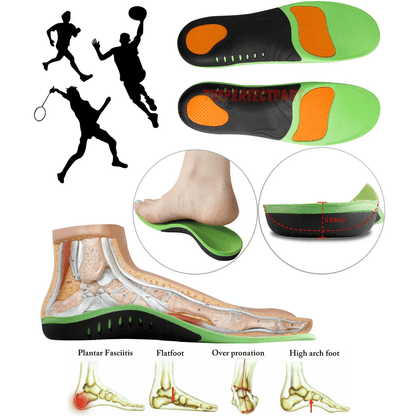 Orthotic Shoe Insoles Inserts Flat Feet High Arch Support for Plantar Fasciitis Pain Relief U-Shaped Heel Design
