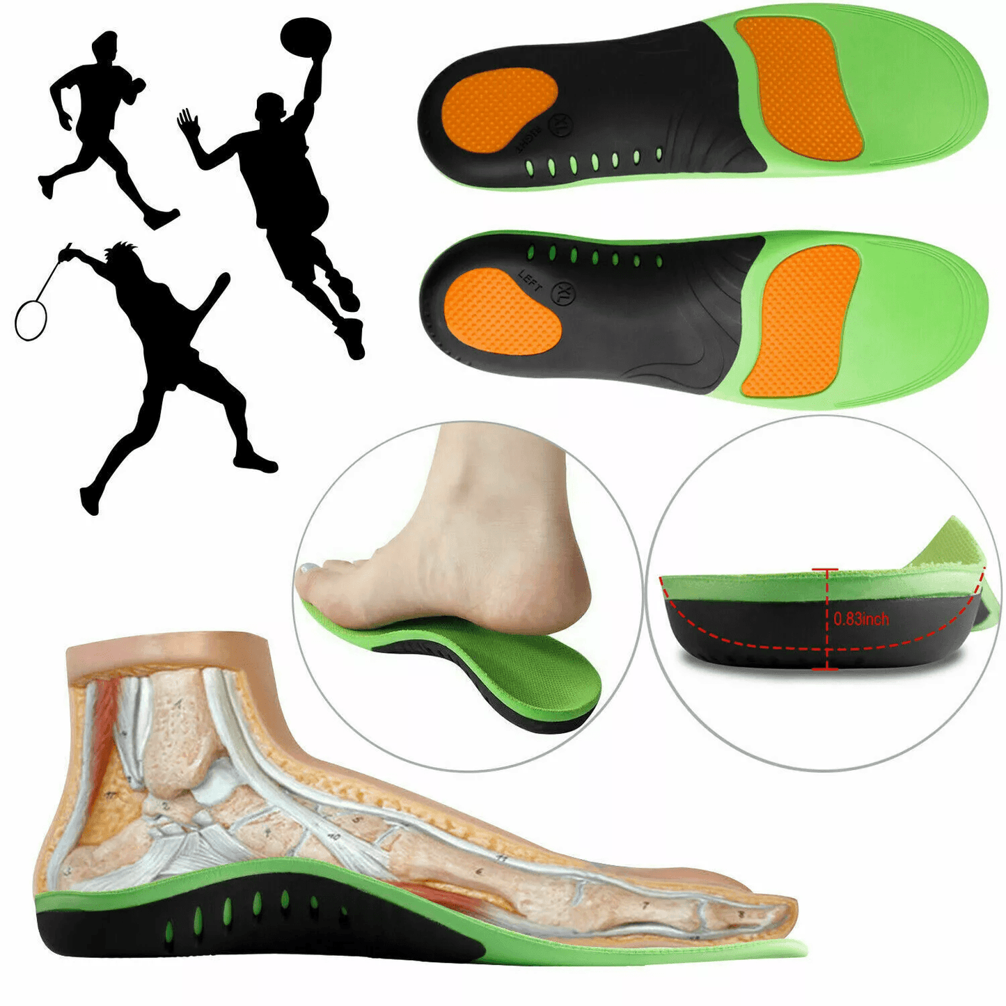 Orthotic Shoe Insoles Inserts Flat Feet High Arch Support For Plantar Fasciitis Pain Relief UShaped 6