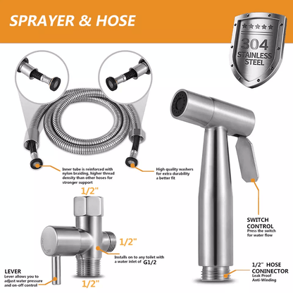 Stainless Steel Toilet Shattaf Adapter Hose  Handheld Bidet Spray Shower Head Kit 3