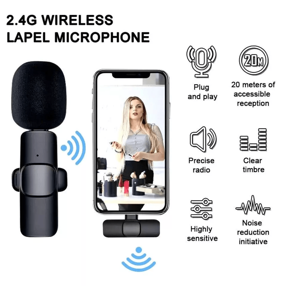 Mini Wireless Lavalier Mic Audio Video Recording Microphone For IPhone Vlogging  Interviews 1