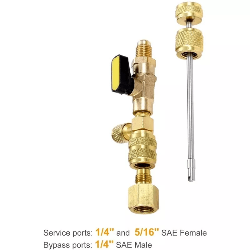 HVAC Tool AC Schrader Valve Core Remover Installer Dual Size SAE Port Brass Tool for Refrigerant Access, A/C Maintenance